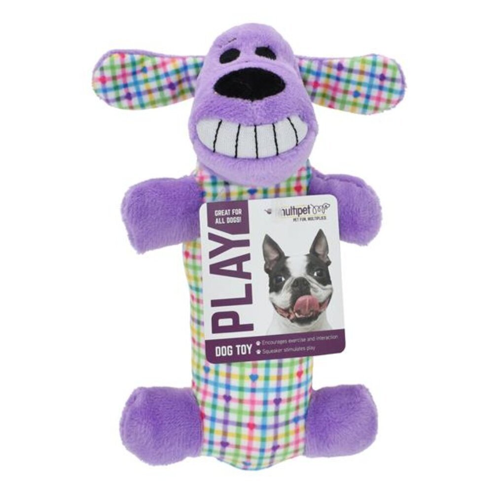 Smiling Loofa Plush Dog Toy, 6 inch, Colorful Plaid